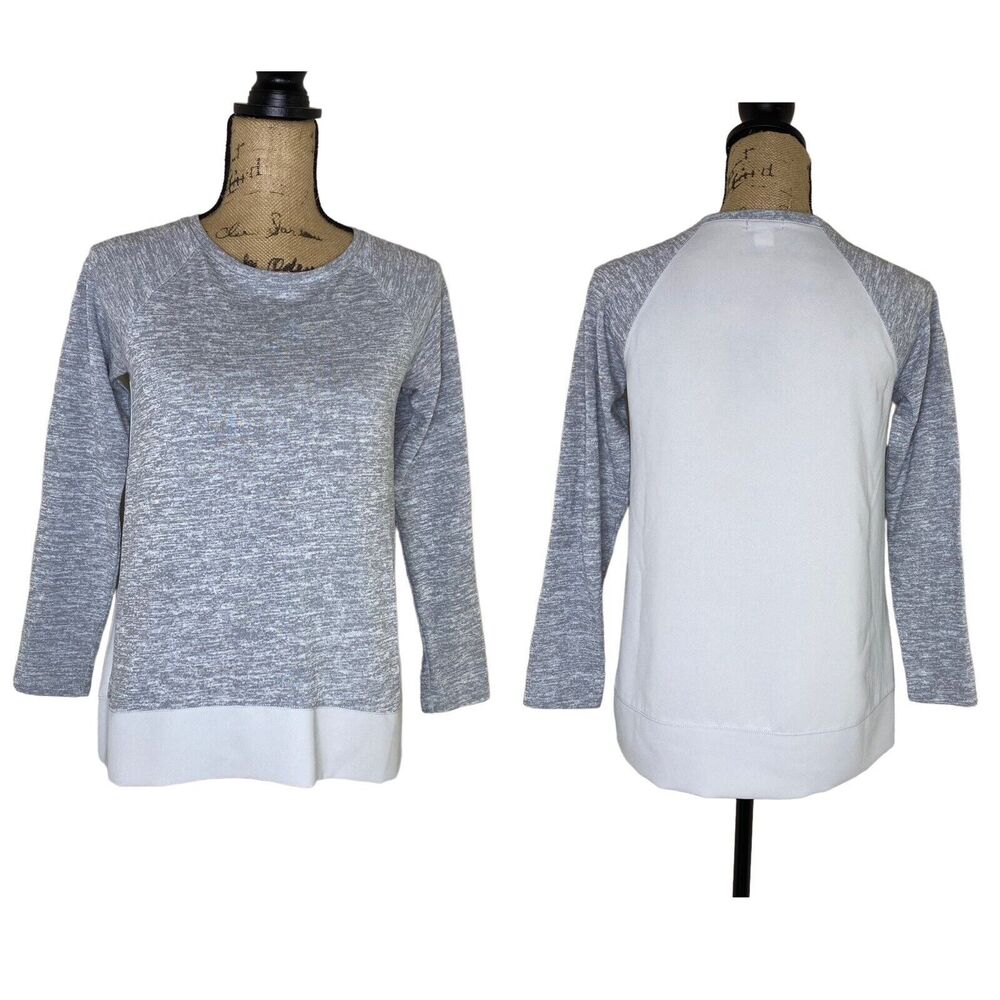 J Crew Shirt Womens Sz XS Heathered Gray Semi Sheer Back Long‎ Sleeve Top Blouse